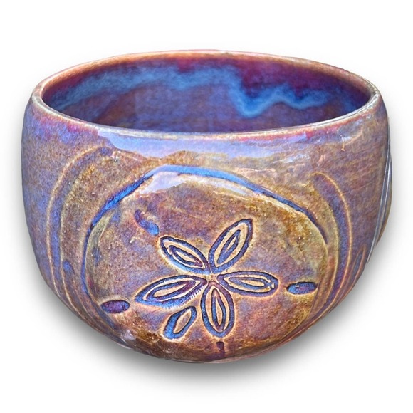 Sand Dollar Pink & Blue Stoneware Pottery Planter/Sea Shell Lover Gift 4x4” - Picture 2 of 11